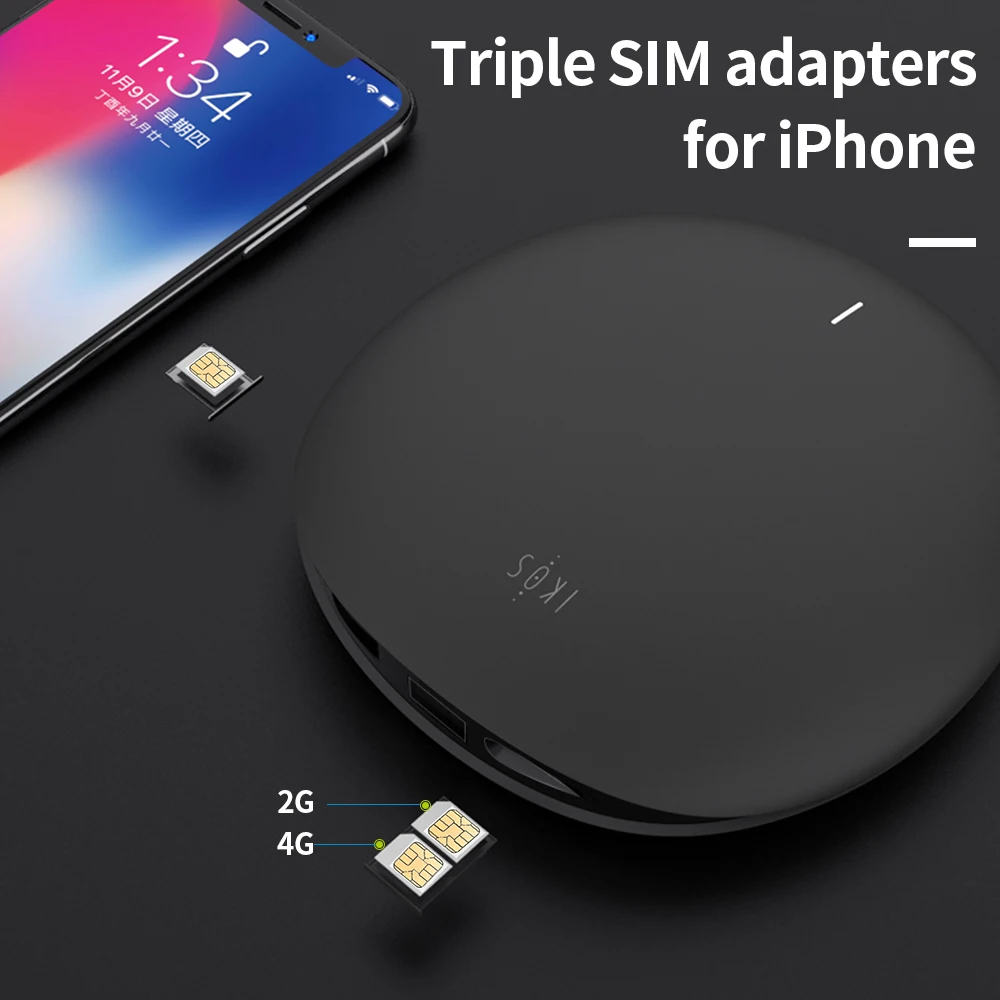 IKOS W3600 Adaptor SIM Jaringan 4G Gratis Biaya Roaming Kartu Ganda Aktif Ganda Tiga R untuk iPhone Android Mendukung Penggunaan Data