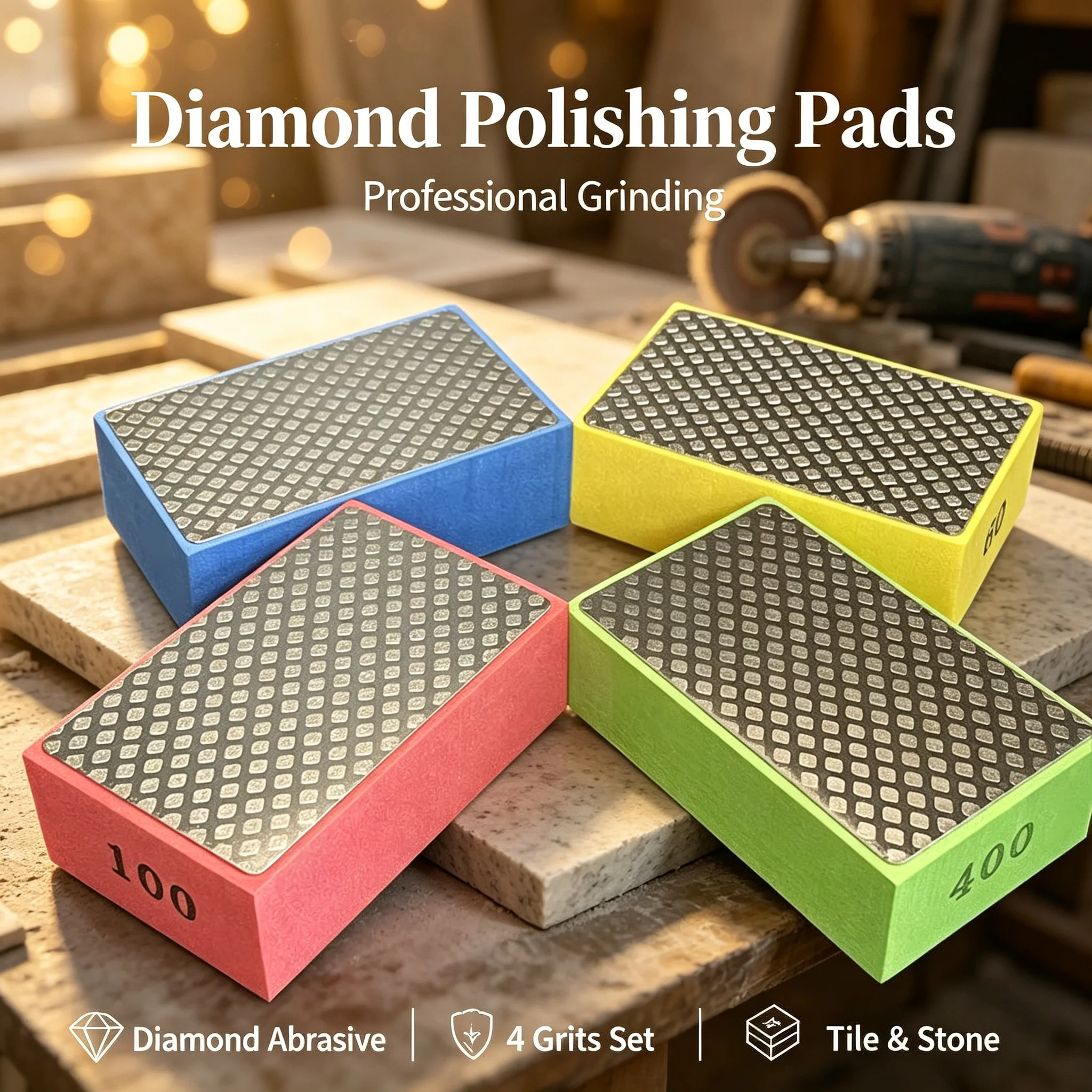 60/100/200/400# Diamond Hand Polishing Pads Tile Glass Abrasive Grinding Block Pad Stone Abrasive Sanding Disc Polisher Tool