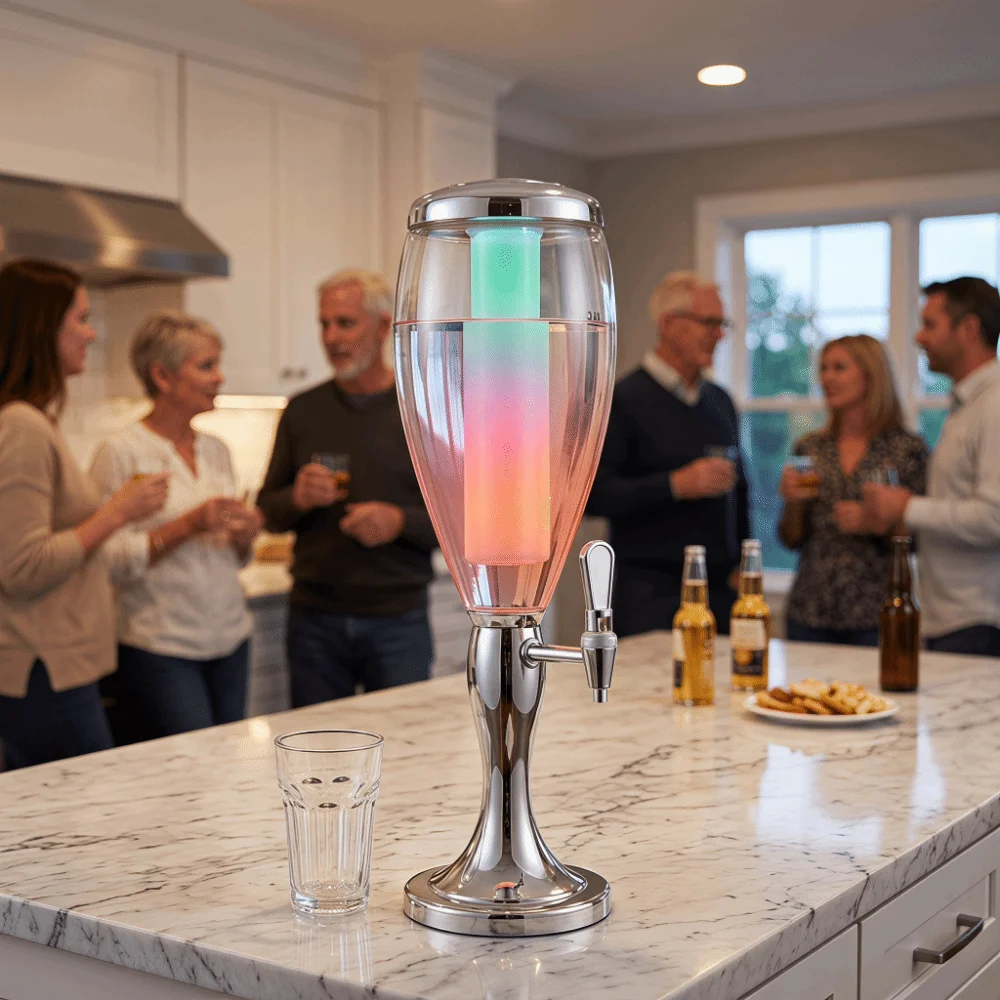 1.5/2/3L Beer Tower Dual-Head Faucet with Icicles Beverage Machine Thickened and Sturdy LED Light Drink Holder Event Use