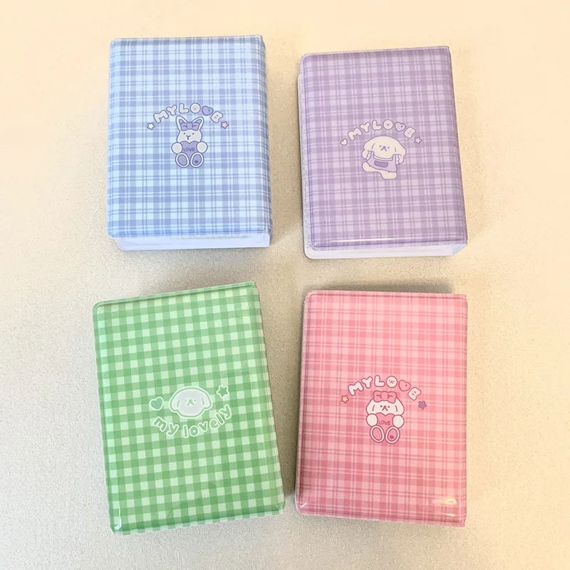 INS Mini 3 Inch Cartoon Plaid Animals Photo Album Korean Idol Small Card Photocard Holder Collect Book Binder Album ID Holder