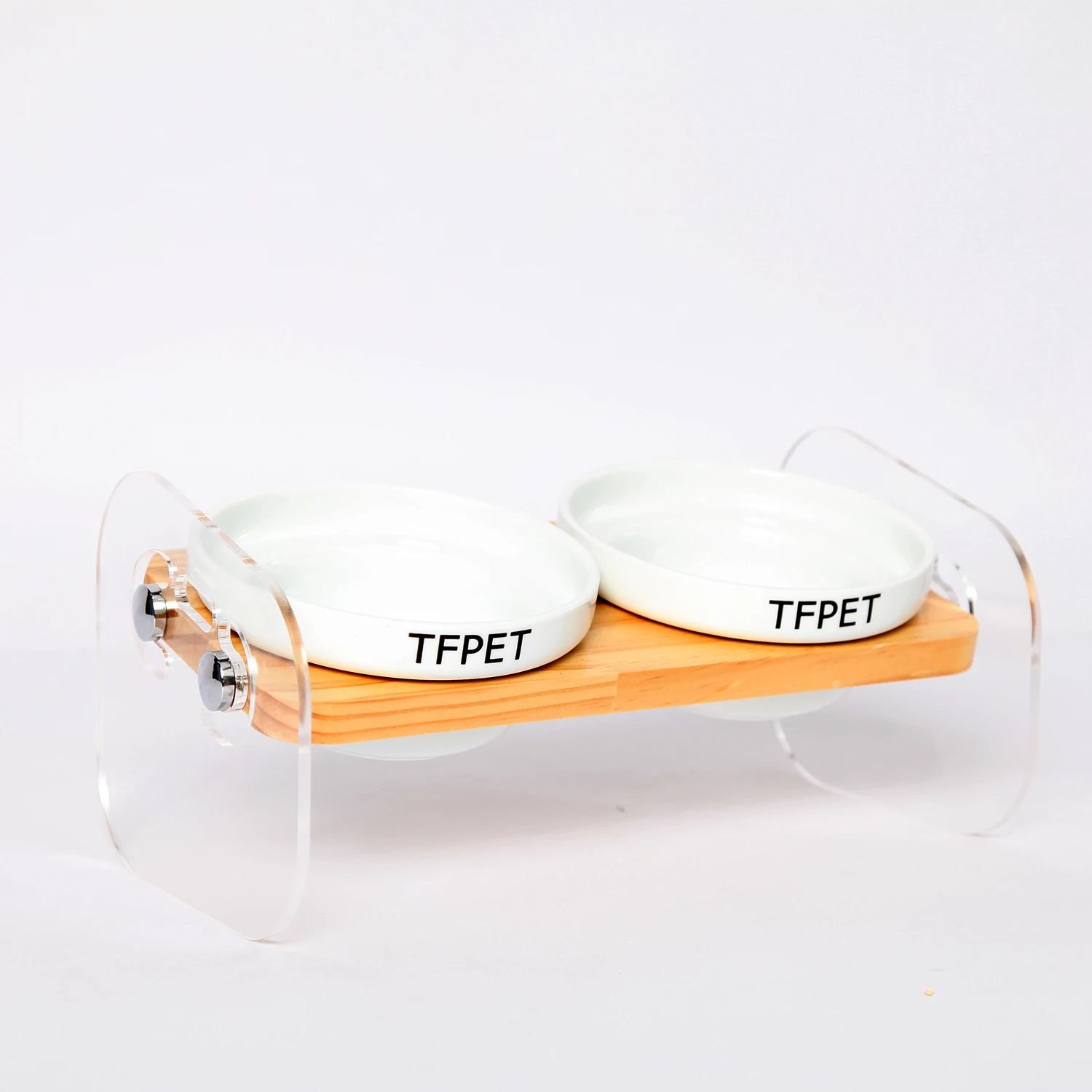 

Pet Ceramic Double Bowl Dish With Wood Acrylic Stand No Spill For Dog Cat Food Water Feeder Pet bowl Neck guard anti-tip Great