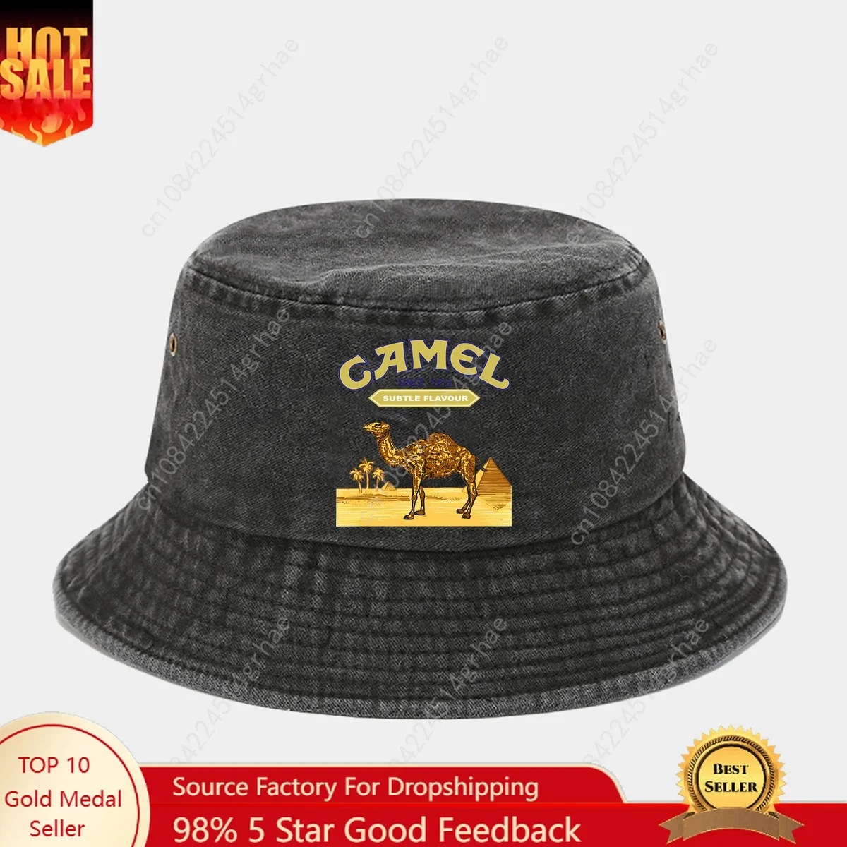 

1 "Camel Trophy" printed washed retro sunshade fisherman hat outdoor fashion accessory, made of polyester fabric, environmentall