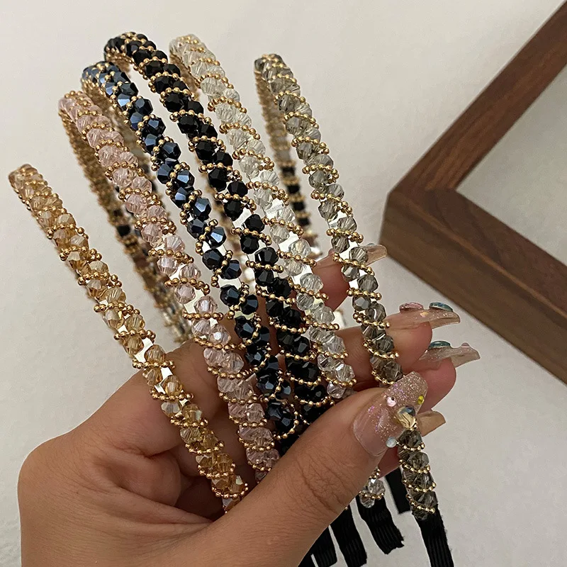 

1 шт. Корейская элегантная хрустальная повязка на голову, тонкий нескользящий ободок для волос для женщин, для повседневного использования, умывания, прогулок, универсальный модный аксессуар