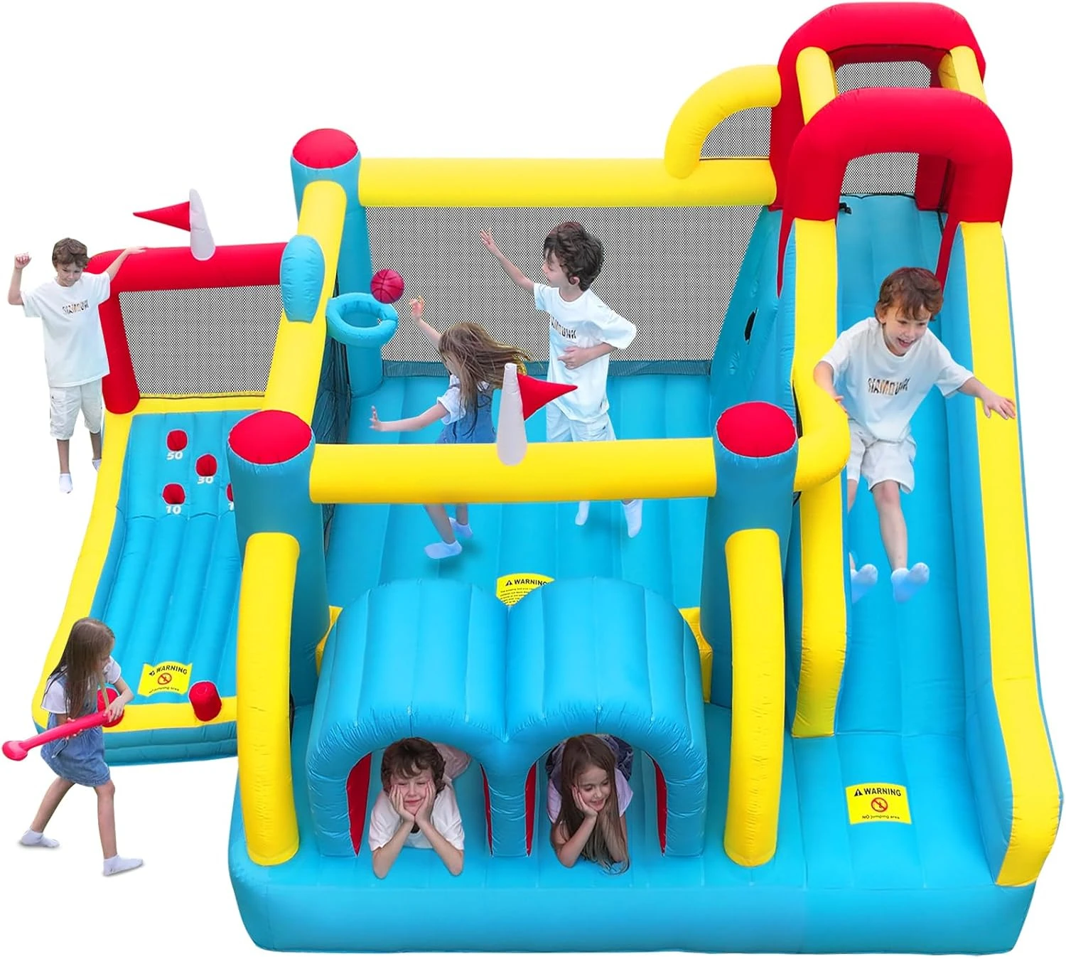 7 in 1 Big Inflatable Bounce House, 15x12’XL Golf Inflatable Bouncer with 750W Blower, Bouncy House with Slide,Golf Area