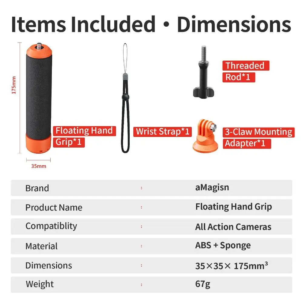 スポンジグリップ フローティングハンドグリップ ランヤード付き 安定した浮力スティック 1/4ネジ穴 Insta360 X5/X4/Ace Pro 2/DJI Action 5 Pro/4用