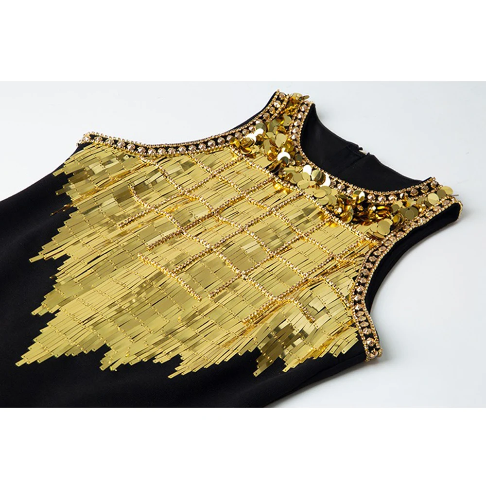 Estate Super lusso fatto a mano con paillettes senza maniche Vintage design donna Retro Bling Straight Tank Dress splendida signora per la festa