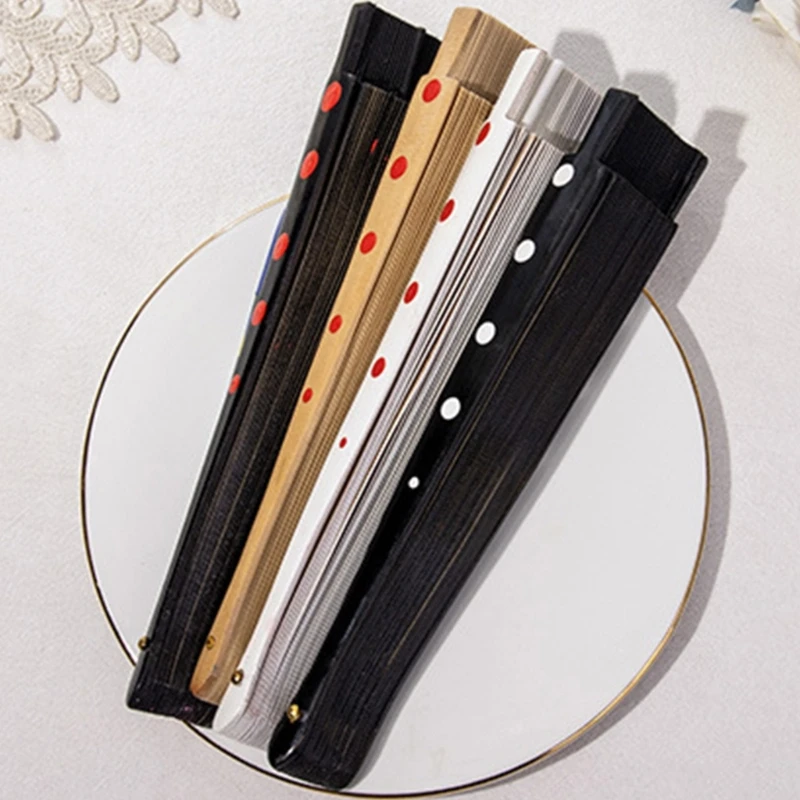Flamenco Spanish Vintage Hand Fan Wedding Dance Dots Pattern Folding Fan Elegant Handheld Dancing Performances