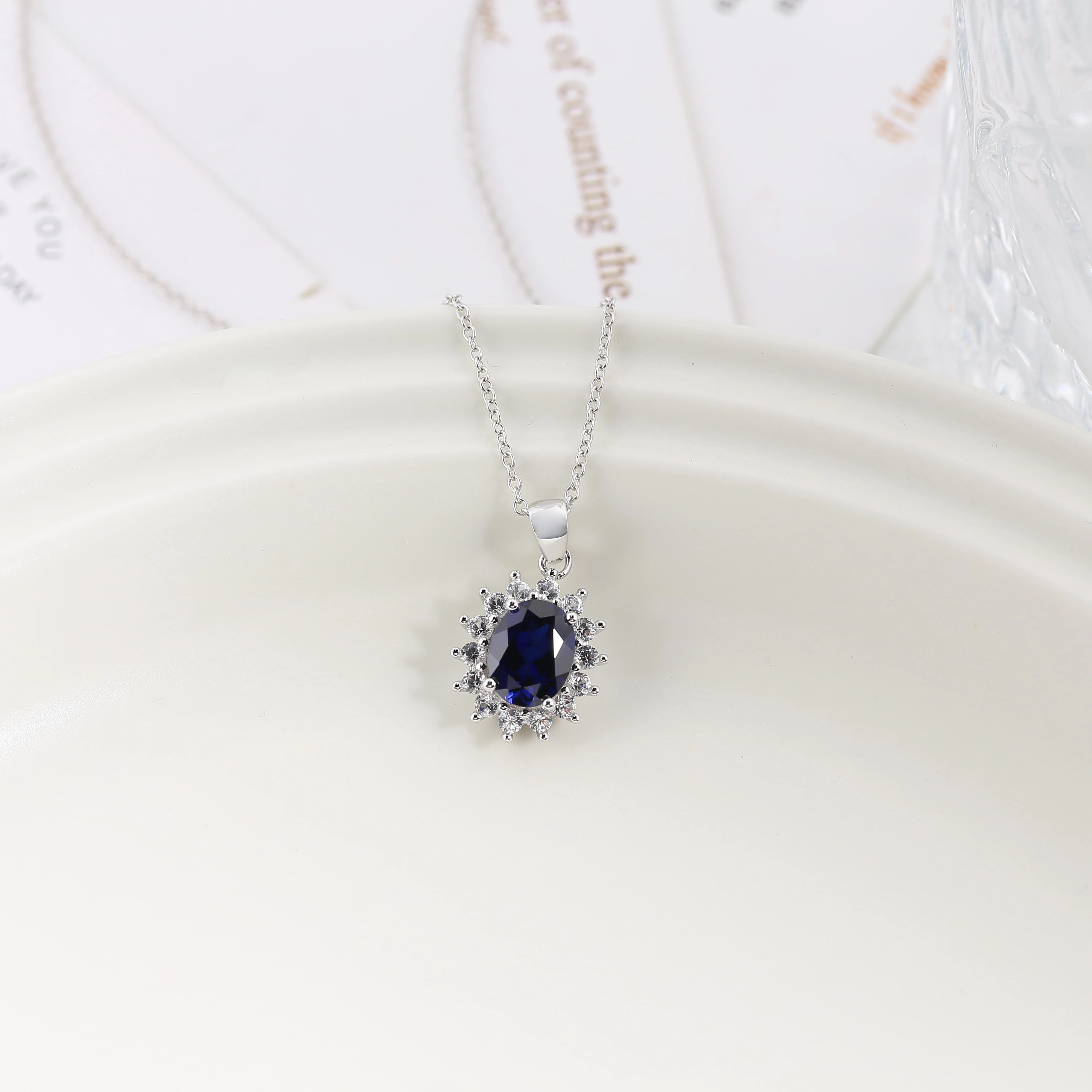 ATTAGEMS Luxury Blue Sapphire S925 Sterling Silver Pendant Necklace With Chain Elegant For Women Wedding Fine Jewelry