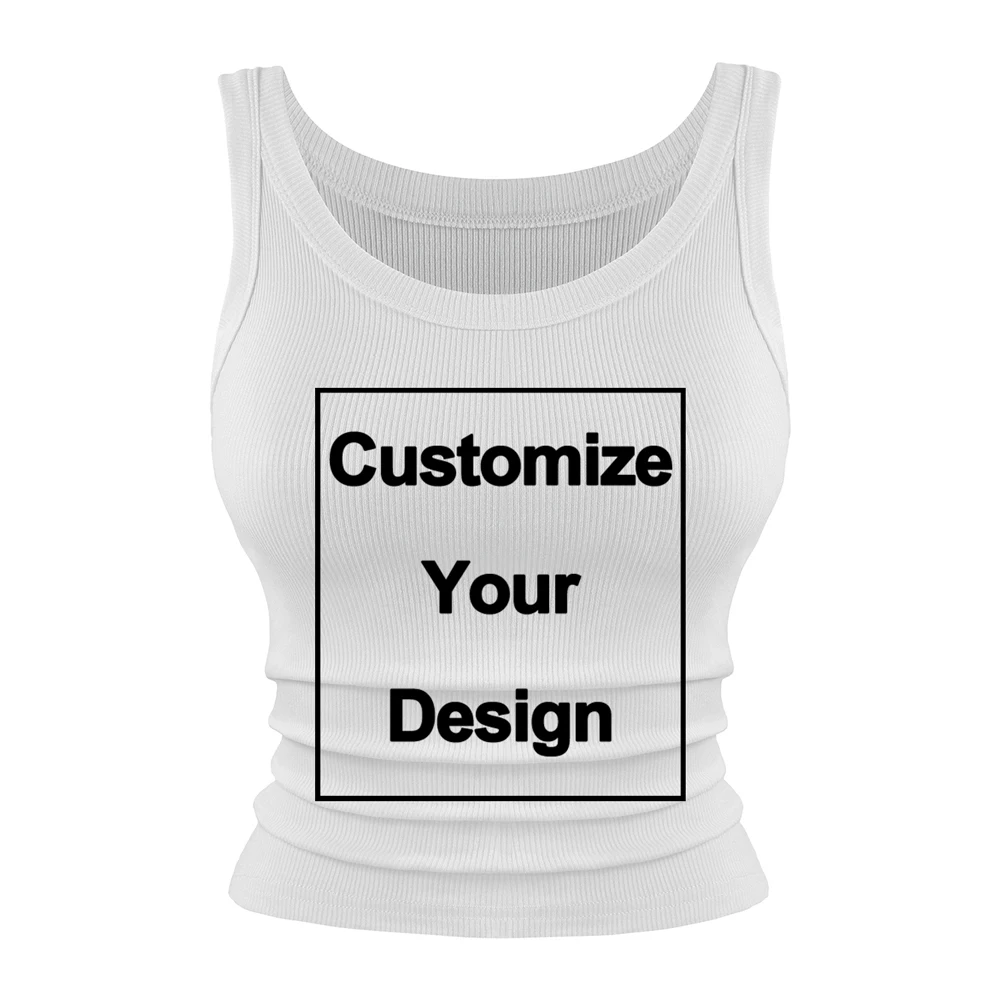 Custom Womens Sleeveless Summer O-Neck Tank Tops Sporty DIY Graphic Tourist Tight Ribbed Knit Vest Straps Y2K Street Clothes