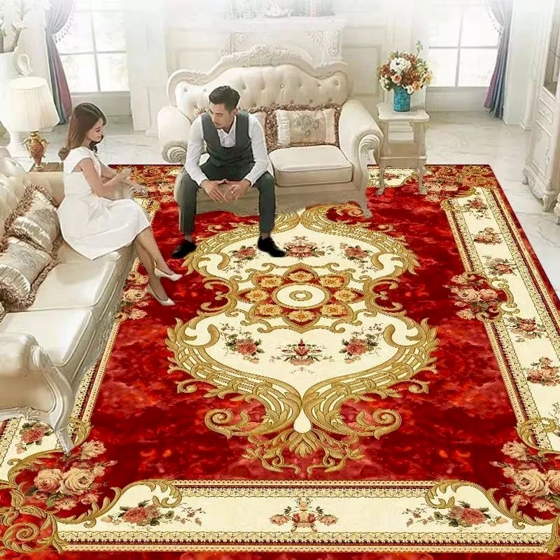 VIKAMA Classic European Floral Area Carpet, Oriental Retro Badge Anti Slip Large Foot Mat Living Room Bedroom Home Decoration