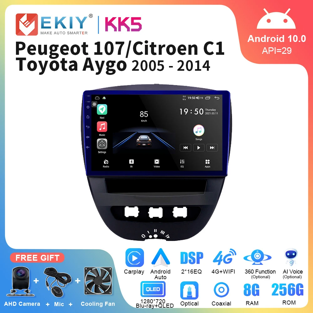 

EKIY KK5 Android 10 2 Din Car Multimedia Player For Peugeot 107 Toyota Aygo Citroen C1 2005-2014 Head Unit Stereo GPS Navigation