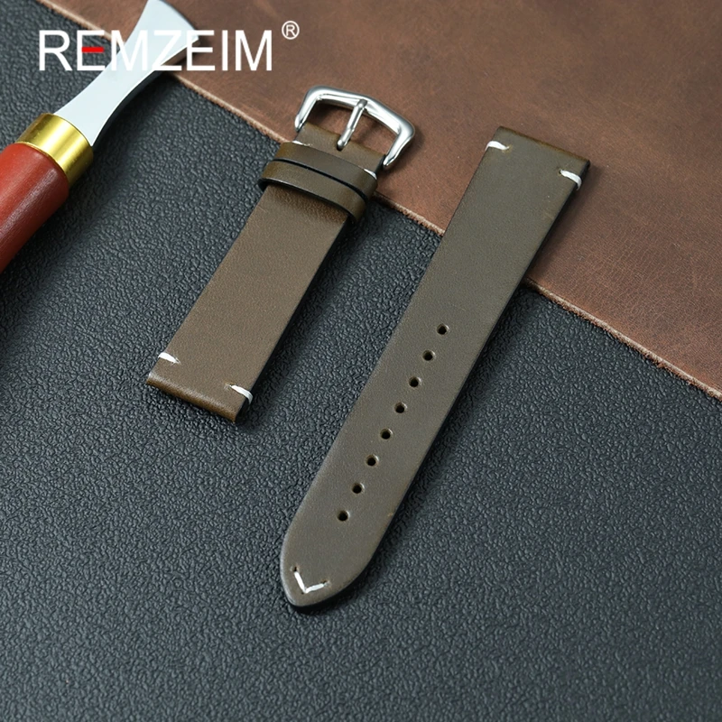 

Women Men Smooth Genuine Leather Wristwatch Strap 18mm 20mm 22mm 24mm Replacement Watch Band Retro Oil Wax Skin Wrist Belt