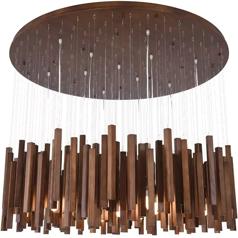 New Chinese Restaurant Chandelier Solid Wood Hanging Lamps E27 Retro Japanese Room Decor Lighting for Living Room Loft Lustres
