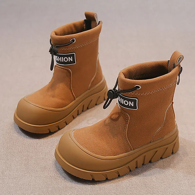 

Зимние ботинки из искусственной кожи для детей, толстые теплые детские зимние ботинки для подростков, нескользящие уличные плюшевые ботинки, теплая хлопковая обувь