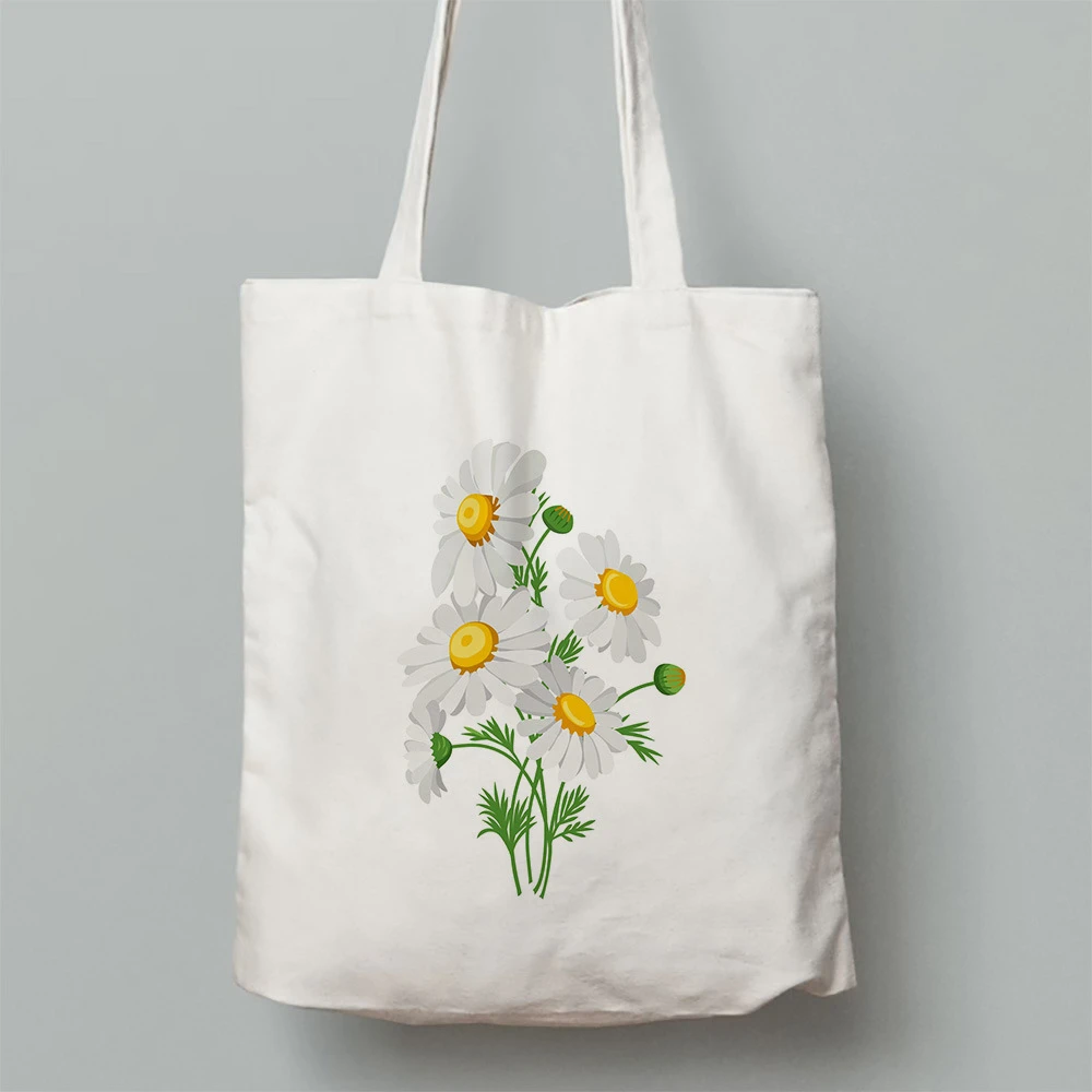 

Retro Botanical Wildflower Canvas Tote Bag, Lavender Sunflower Cactus Print Shoulder Bag, Aesthetic Handbag for Plant Lovers