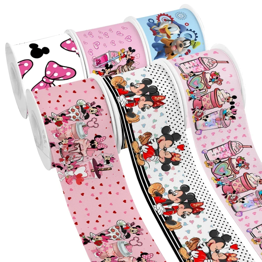 50 Yards Mini Disney Cartoon Ribbon Mickey Minnie Printed Grosgrain Satin Ribbon For Craft Supplies Handmade Materials