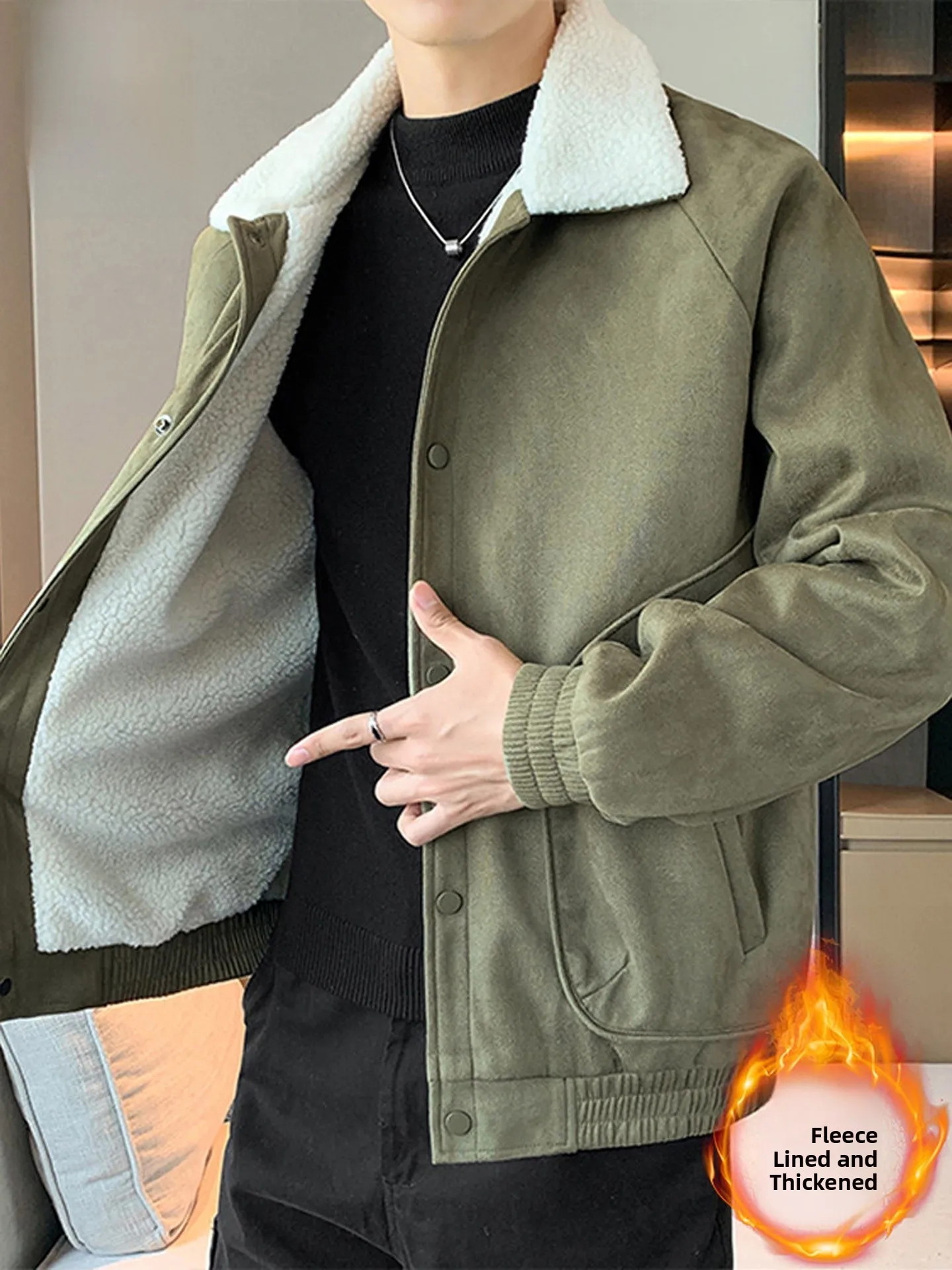 

Мужская утепленная куртка Nainiu из овечьего меха в стиле ретро с воротником, осенне-зимняя новинка, теплая верхняя одежда из полиэфирного волокна на молнии