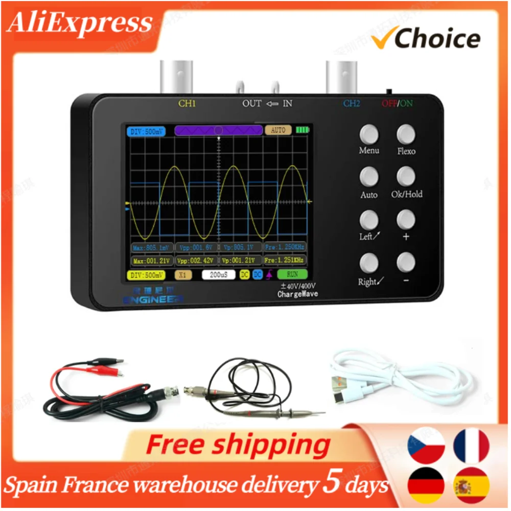 Dual Channels Digital Handheld Oscilloscope PWM 50M 10Mhz Sampling Rate 2.5KSa/S Analog Bandwidth for Electronic Repair Tools