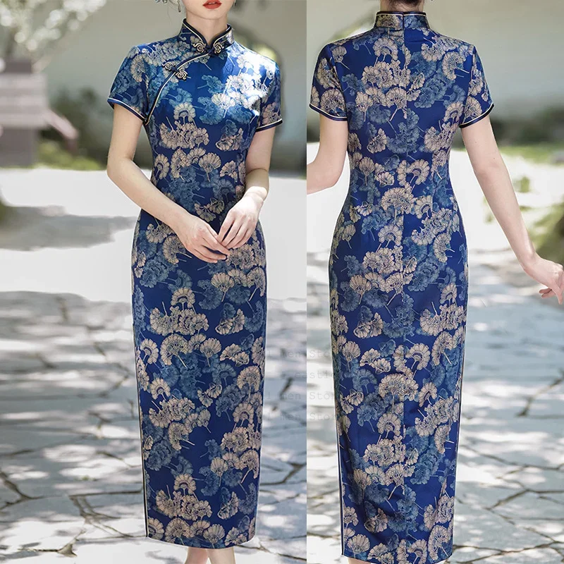 

Сексуальное улучшенное китайское платье Ципао с цветочным принтом и коротким рукавом Chesongam, лето 2022, новое платье Ципао, винтажное платье Vestidos