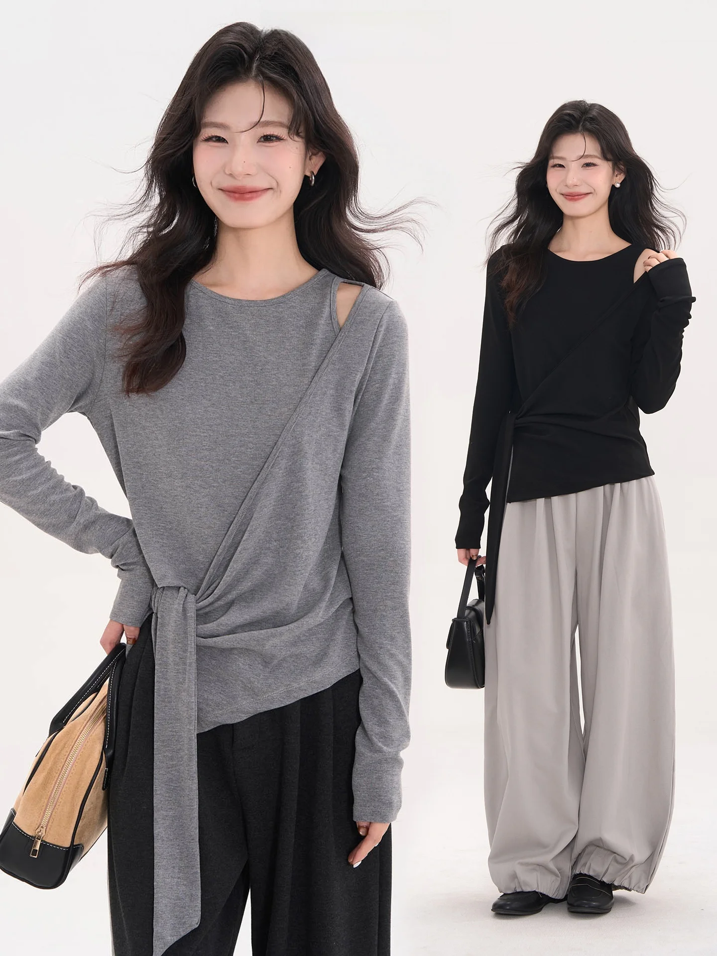 

Женская футболка Heme с перекрестными лямками и длинным рукавом, повседневная, удобная, дышащая, из смесового полиэстера, с круглым вырезом