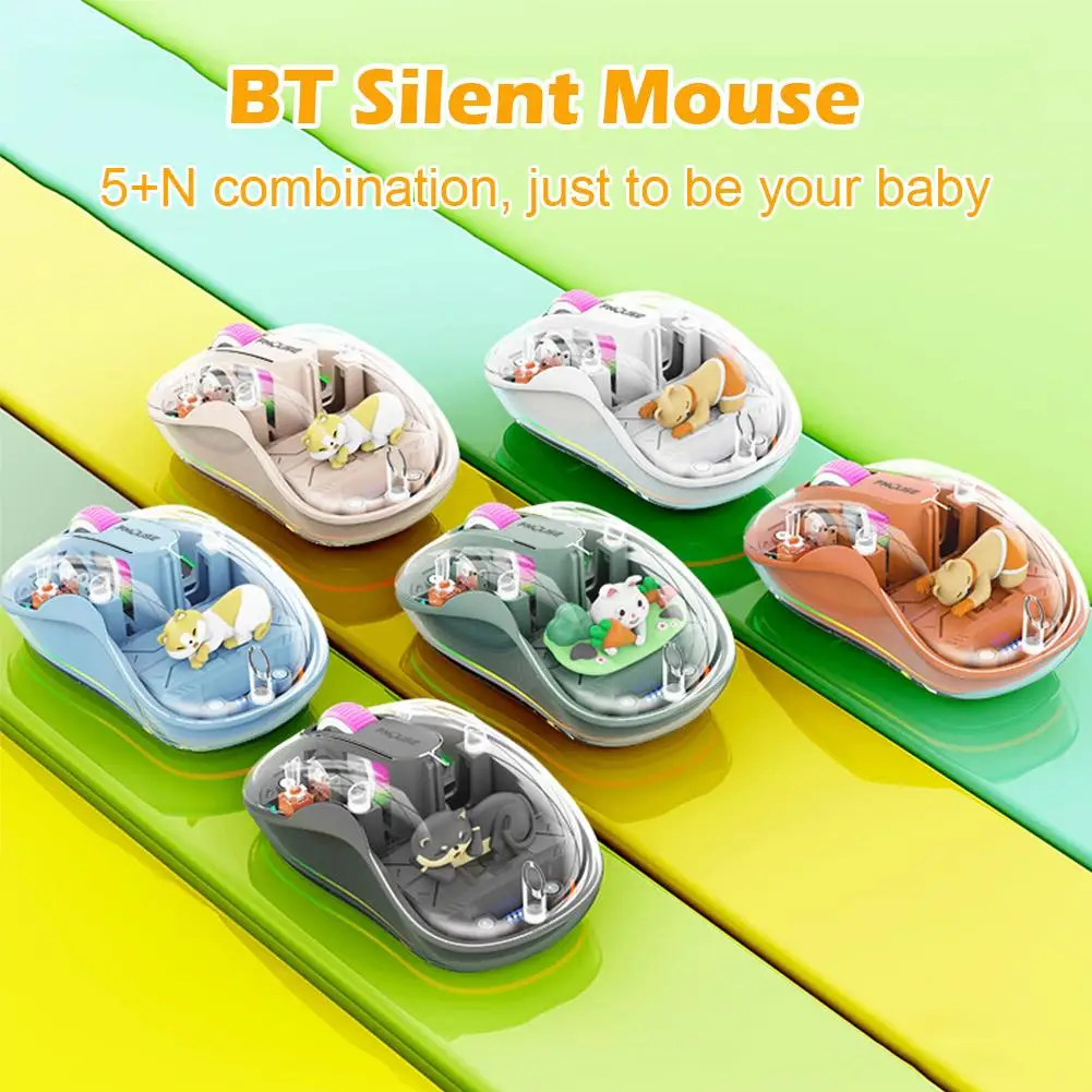 New Rechargeable Mouse with Cute Doll 3 Mode Wireless Mause With Power Display For Tablets Laptop IPad Kids Gift