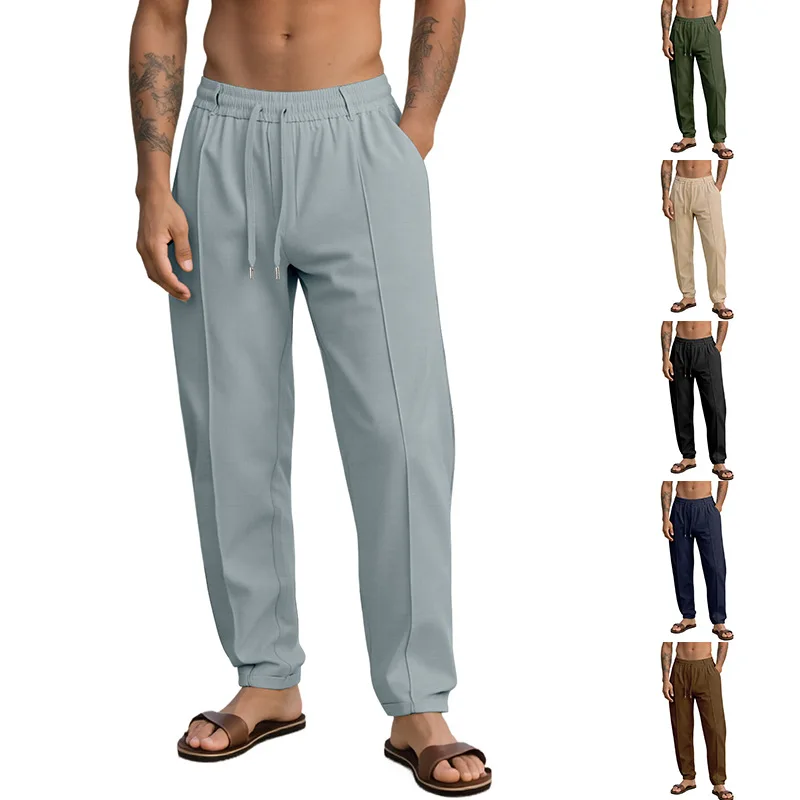 

Casual Loose Men's Pure Color Sportswear Pants Straight Leg mid Waist Trousers for Young Men Polyester Blend Fabric