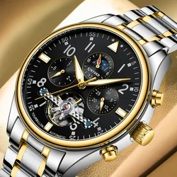 Kinyued Mens Business Watch Automatic Mechanical Stainless Steel Wrist Watches Luminous Hands Waterproof Watch for Men's Gift