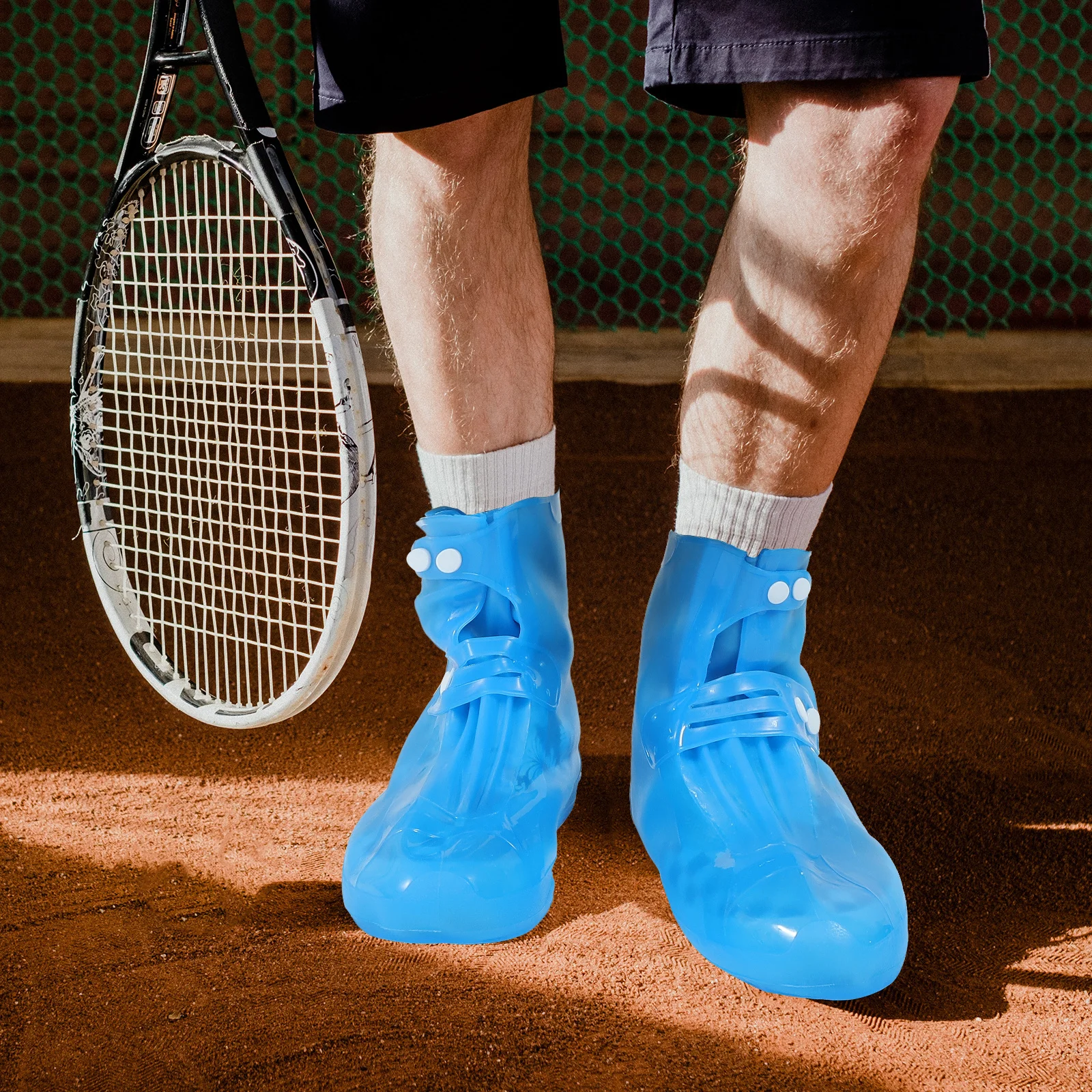 1Pair Non-Slip Shoe Covers Waterproof Thickened PVC Protectors for Outdoor Rain Snow Button Design Anti-Skid Sole Lightweight