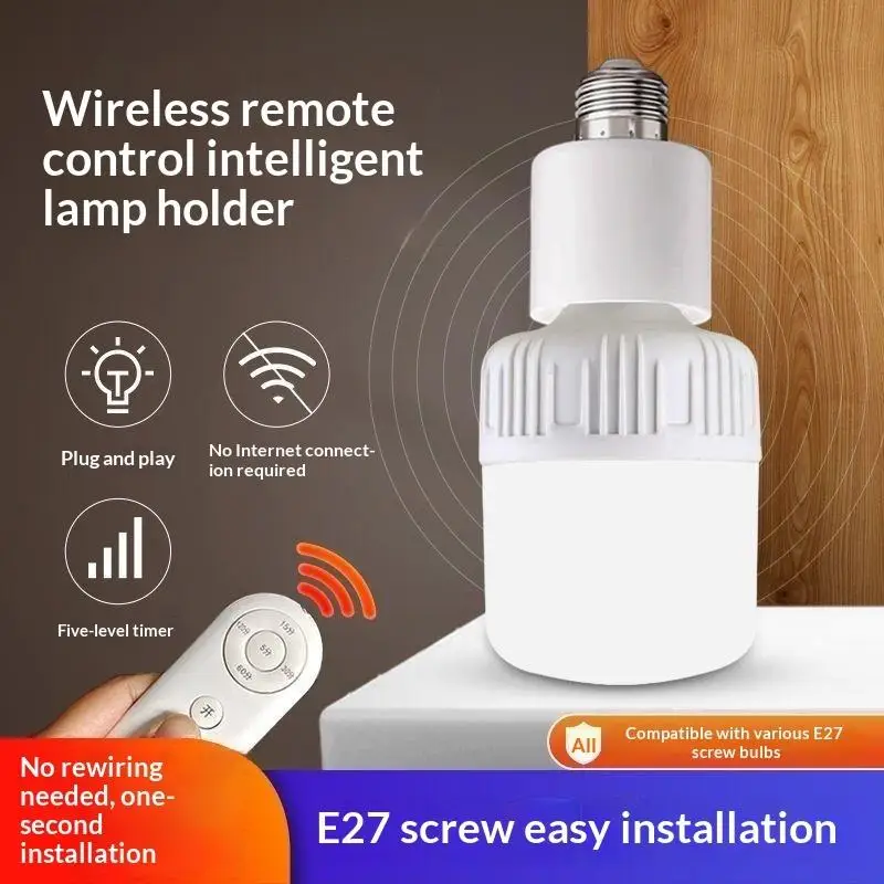 E27 110V 220V House Multi Light Switch 60W Wireless Remote Control Smart Timer Switch Lamp HolderBaby Room Bedroom Timer Switch