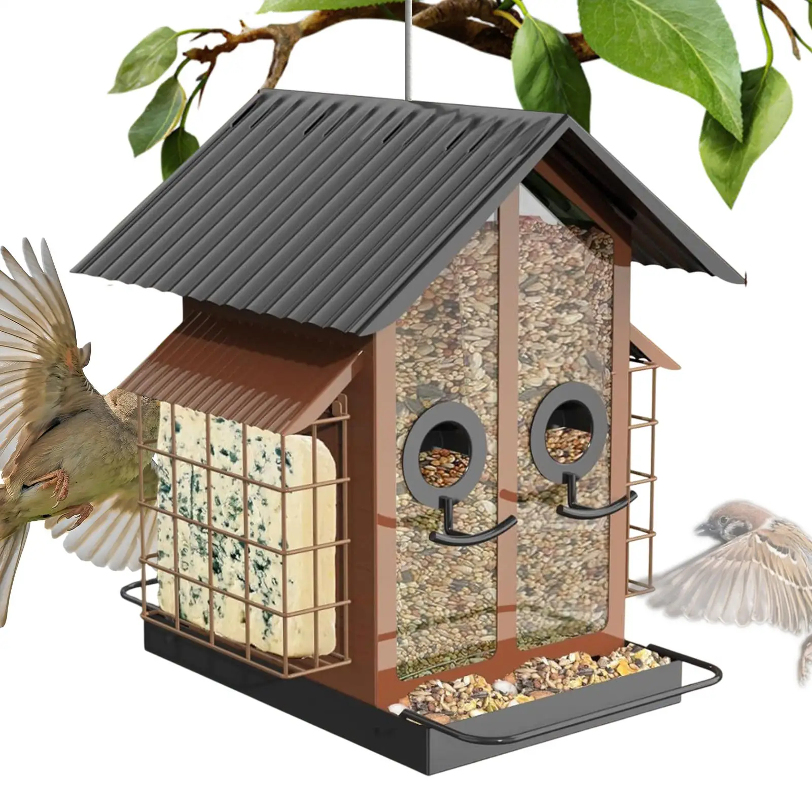

Bird Feeders For Outdoors Metal Transparent Bird Feeders With Double Roof Birding Feeding Watering Supplies For Nature Lovers