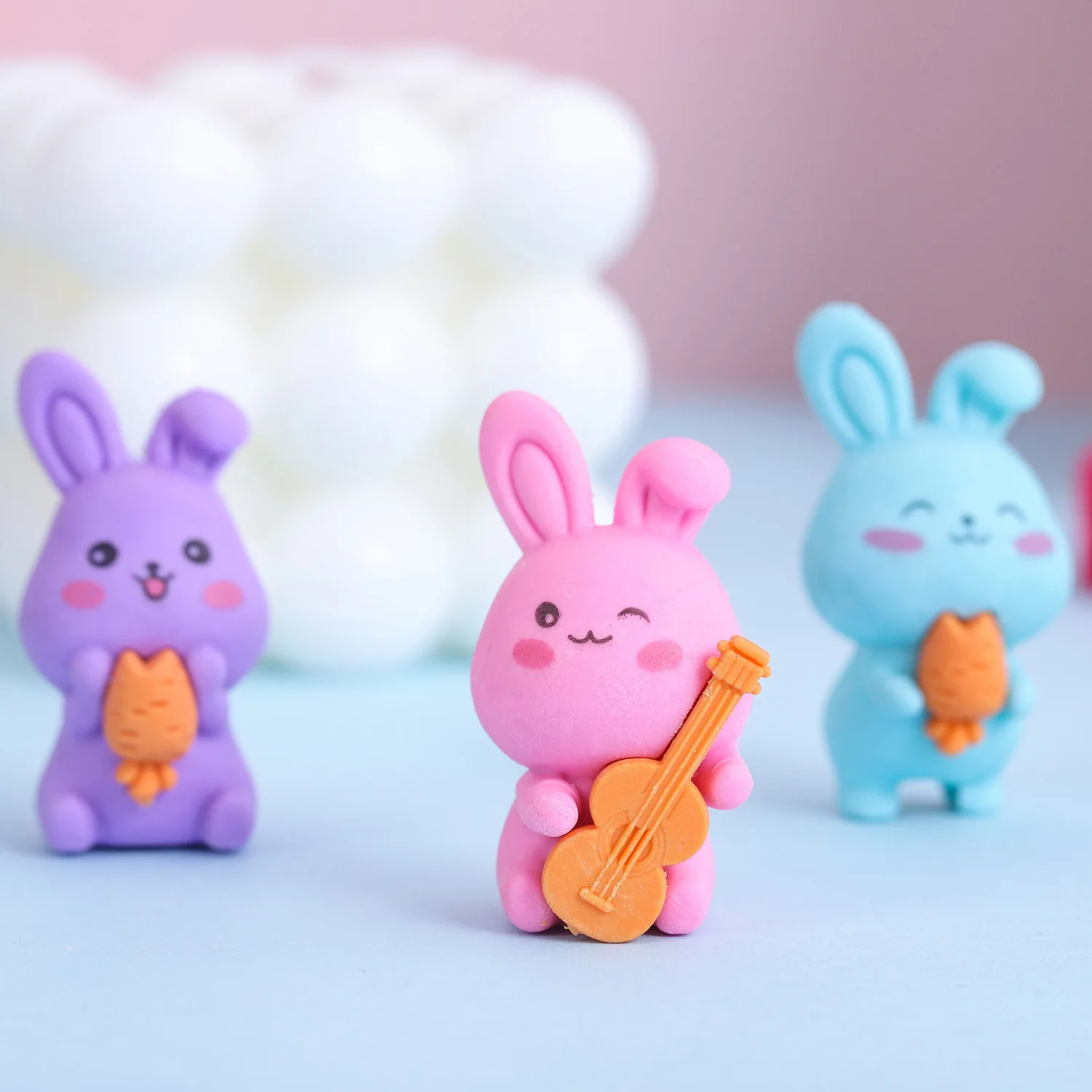 Lytwtw's-Cute Kawaii Rabbit Rubber Eraser Novelty Stationery Office and School Supplies 3 PCS