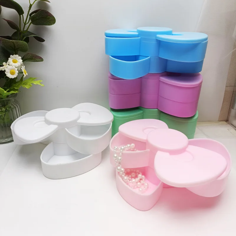 Sweet Bow Multifunctional Organizer, Desktop Jewelry Storage, Double Plastic Box, Storage Supplies, 1Pc