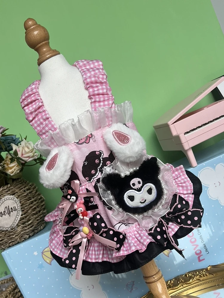 Korean Cute Cartoon Pet Dog Cats Clothes Handmade Cotton Pink Sling Princess Dresses For Small Medium Dog Chihuahua Puppy Poodle