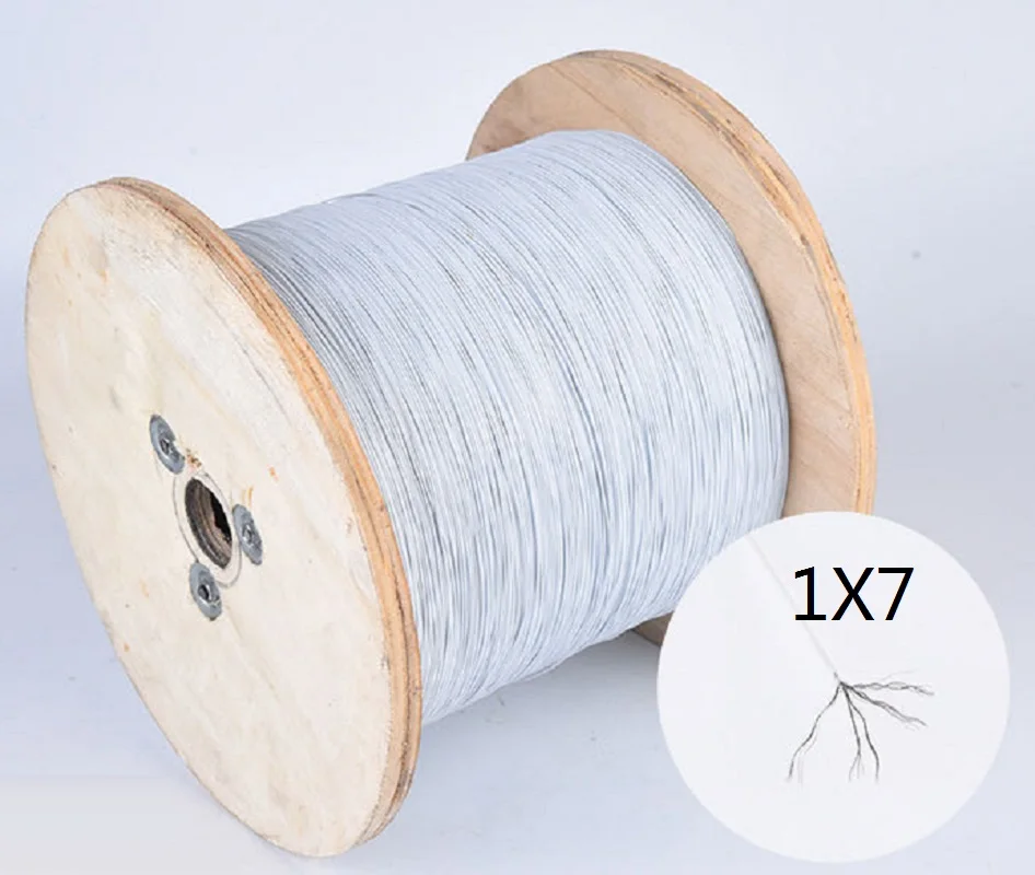 0.4MM-1.5MM 20-200M,white nylon coated built-in 304 stainless steel wire rope, sea fishing line Advertising jewelry cable hangin