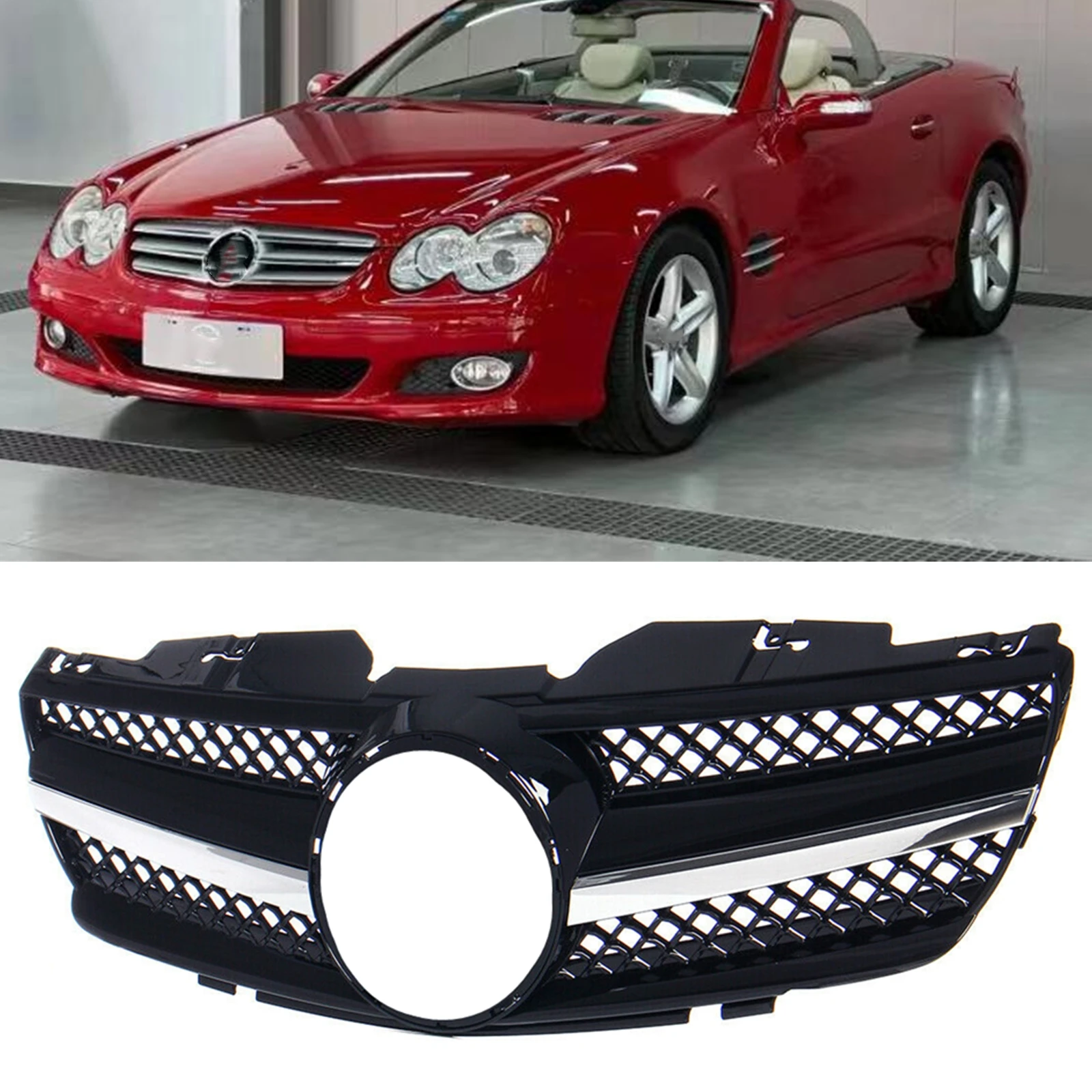 

Grill For Mercedes Benz SL Class R230 W230 2003-2006 SL500 SL550 SL600 2-Door Convertible Front Upper Bumper Grille Hood Mesh