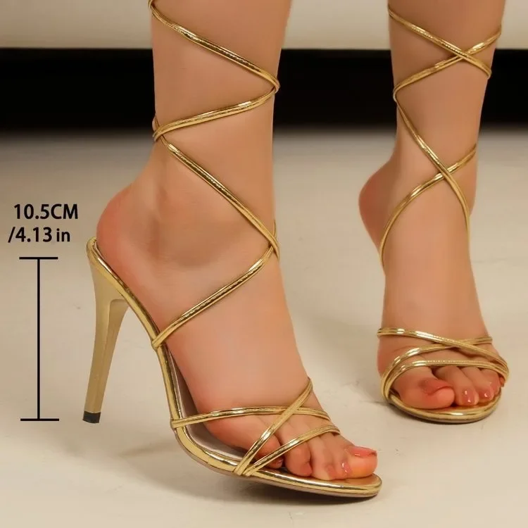 Women\'s Sexy Gold Open Toe Sandals For Party With Criss-cross Straps , High Heels, Comfortable,Thick Heels