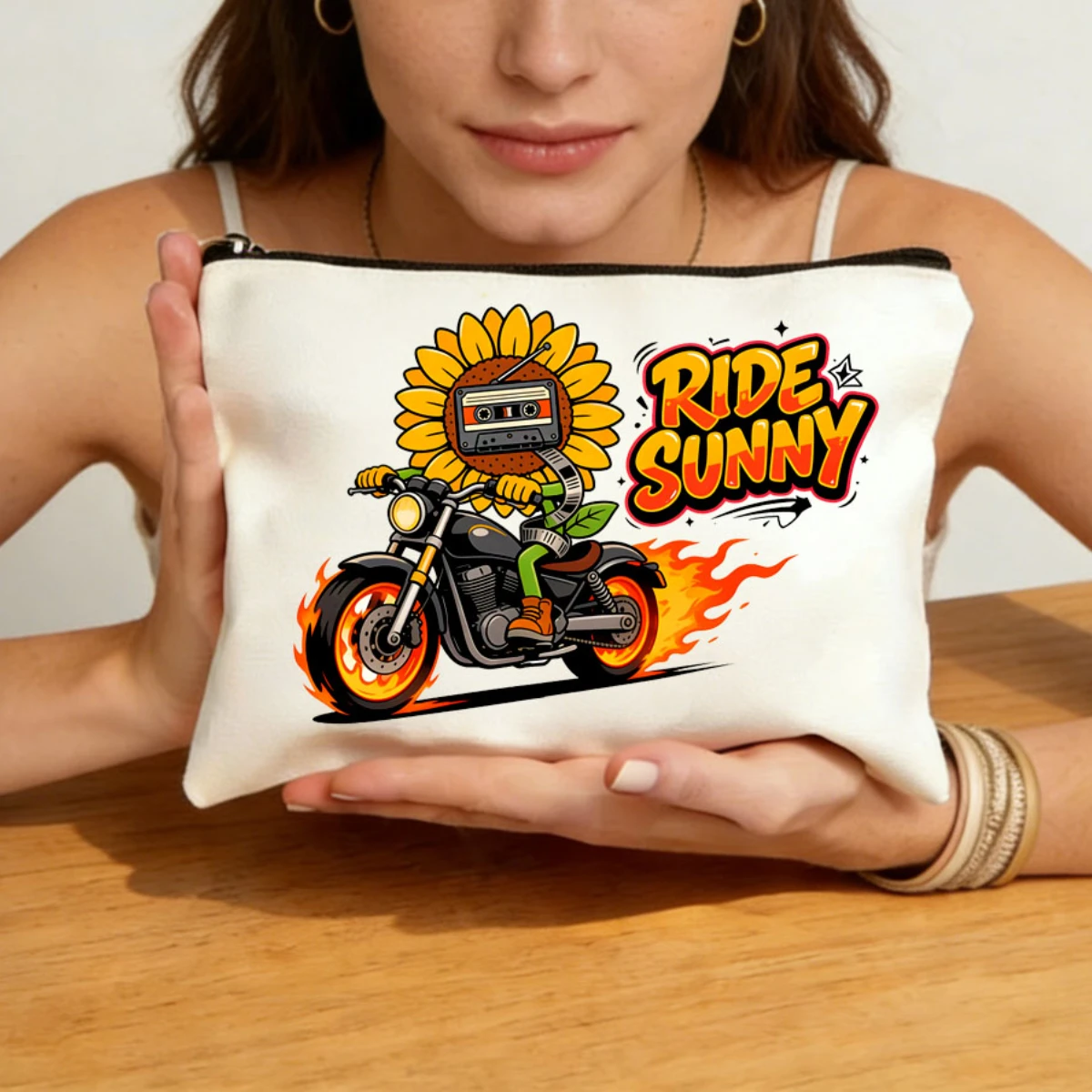 1Pc Sunflower-themed canvas bag, fashionable canvas pen case, coin purse, multi-functional storage bag