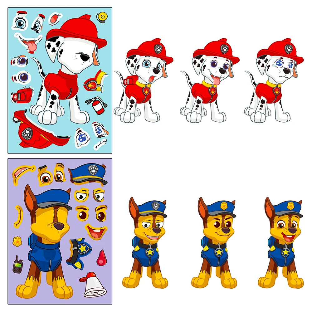 6/12Sheets Anime PAW Patrol Puzzle Stickers Chase Make-a-Face Assemble Funny Cartoon Decal Assemble Jigsaw Children Sticker Toys