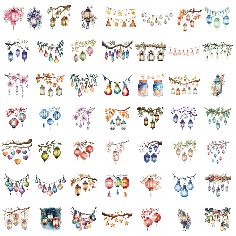 50PCS Lanterning PET Plastic Stickers Decorative Phone Cases, Laptops, Water Cups, Skateboards DIY Waterproof Stickers image 4