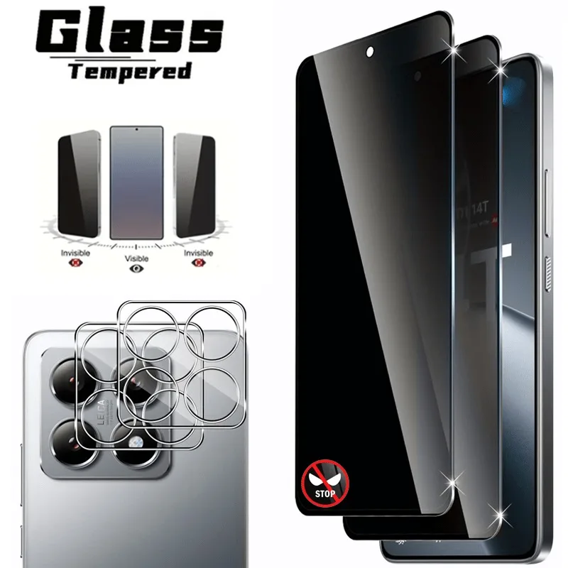 

2Pcs Privacy Screen Protector With 2pcs Camera Lens Film For Xiaomi 15 14T Pro 13 13T 12T 11T Pro Lite Glass Film