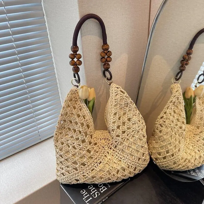 

Women's Simple Woven Handbag Summer New Style Straw Bag Beach Vacation Hollow out Single Shoulder Bag Casual Chic Leisure