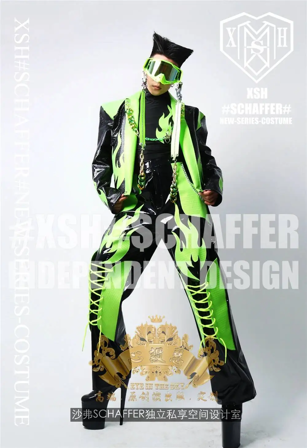 

Bar Heart Set Hui Nightclub Gogo Men's Trendy Brand Flame Fluorescent Set DS Atmosphere Patrol Fashion DJ Performance Halloween