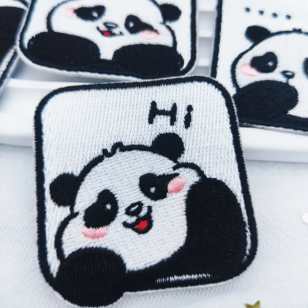 Cute Square Panda Embroidery Patch Iron-on Transfers For Clothing Scratch Patch DIY Applique Brooch Accessories Toppe Vestiti