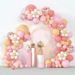 Macaron Pink Balloons Garland Arch Kit Retro Pink White Sand Nude Rose Gold Confetti Latex Balloon Kid Birthday Party Decoration