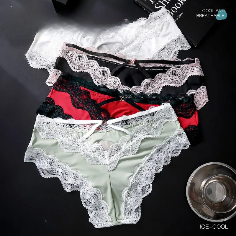 Male Full Lace Edge Briefs Back Bow Strap Ice Silk Satin Low Rise U Pouch Soft Breathable Men Underpants