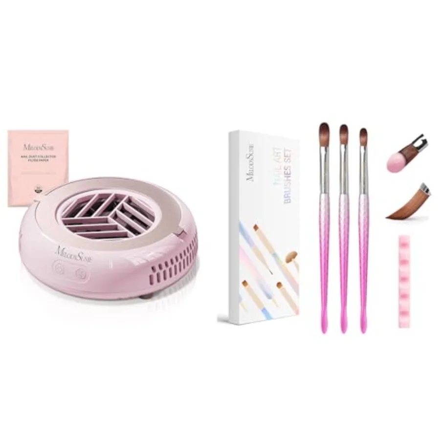 

Mini Nail Dust Collector and 3Pcs Acrylic Nail Brush Set for Salon Use Pink Compact Design with High Efficiency Dus