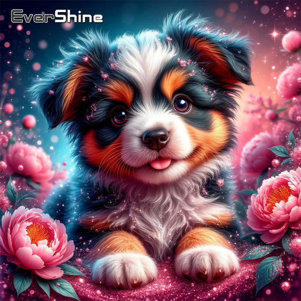 EverShine Full Square Diamond Mosaic Dog Picture Of Rhinestones Embroidery Animal Craft Kit Painting Chrysanthemum Wall Decor