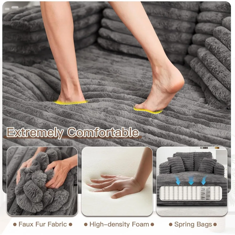 "Sedia chaise longue oversize in pelliccia sintetica felpata larga 56 pollici con divano letto e cuscini"