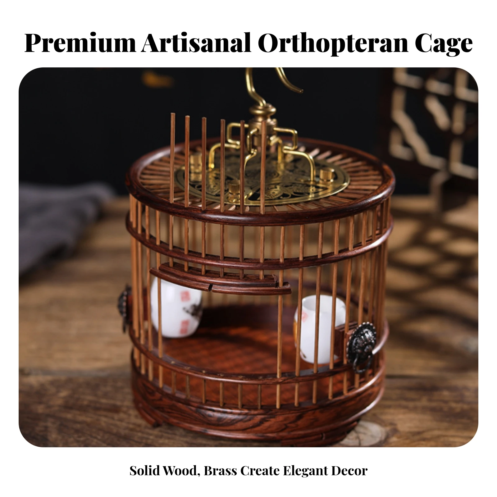 Cricket Cage with Stand Decorative Hanging Cricket Cage Wooden for Collectors, Home Decor, Study