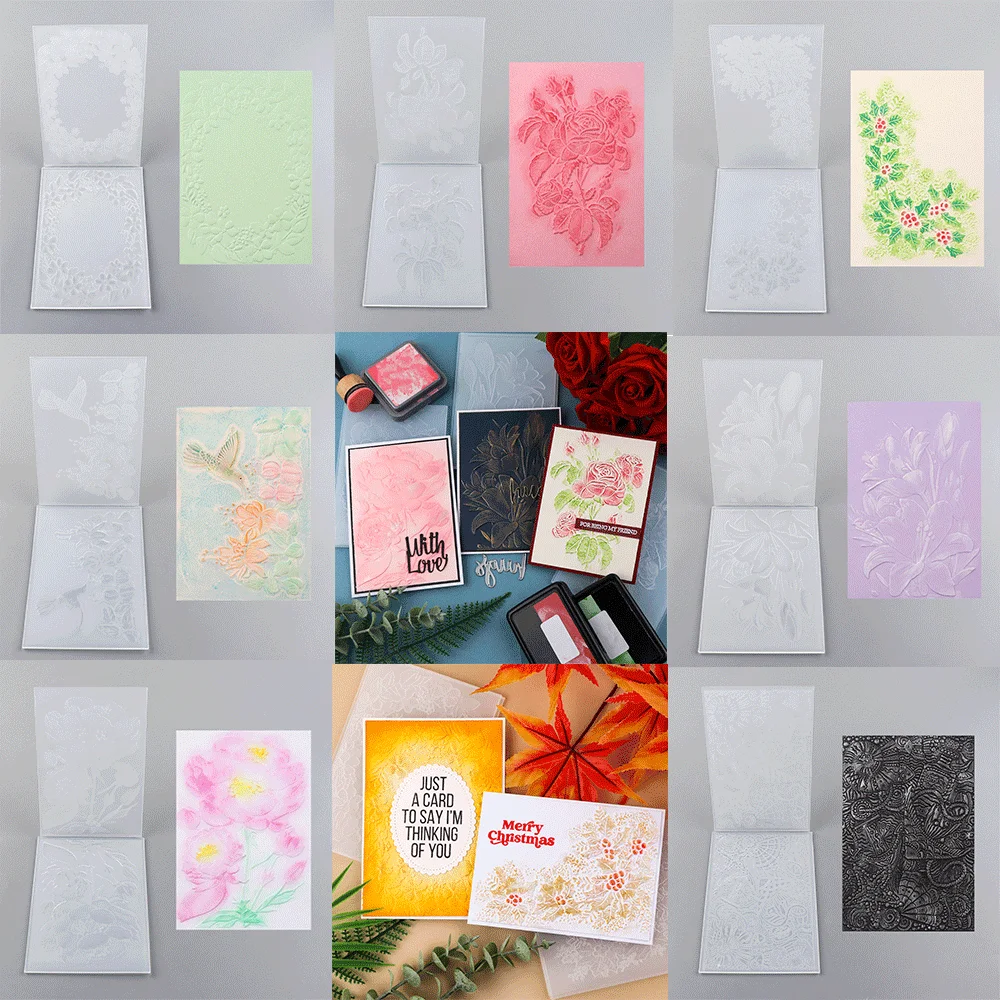 3D Embossing Folders and Matching Die-Cuts Set Flower and Lace Elements Metal Material Transparent Various Floral Themes